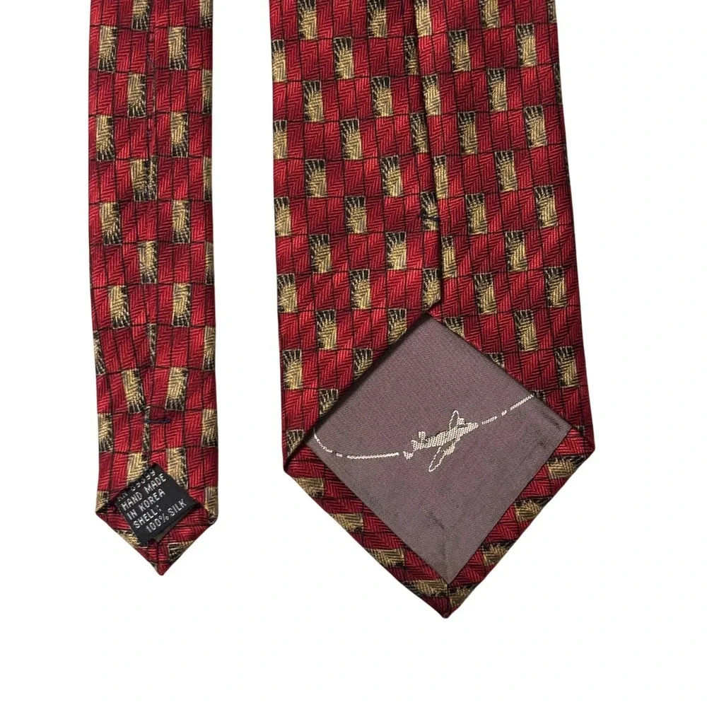 Zanzara Necktie Silk Red‎ Gold Black Patterned Business Career Men's Tie